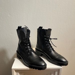NWT Zara leather studded moto boots